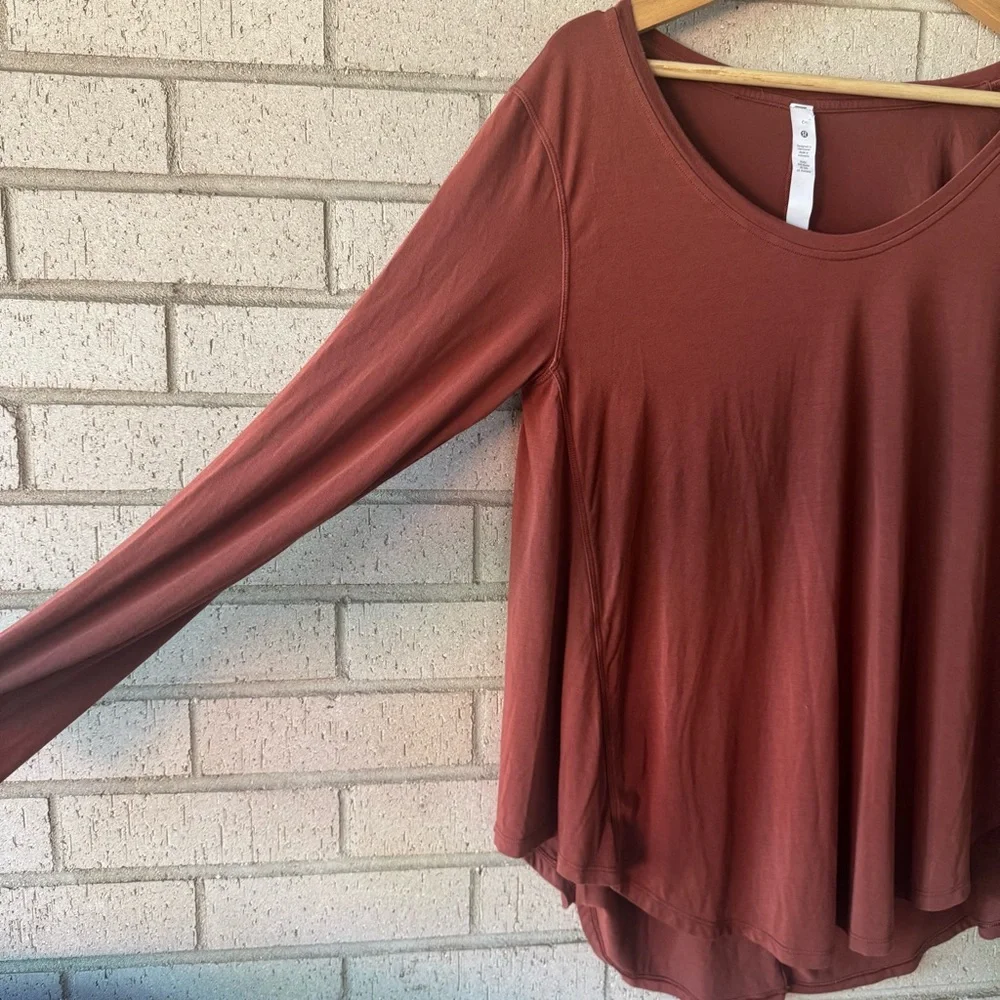 Lululemon Up for Down Time Long Sleeve Shirt | Silk Blend | Sz 6 Dark Terracota
